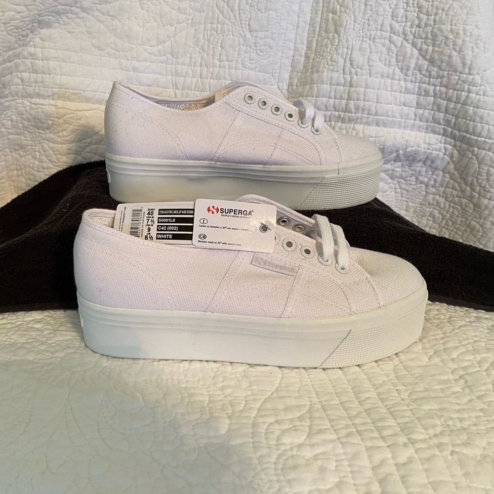 Superga white platform sneakers. Women’s size 9